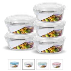 Kit Conjunto 5 Potes Vidro Hermético Tampa Plástico Marmita Mantimento