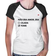 Baby Look Raglan Não era amor, era fome - Foca na Moda, Branco, Preto,