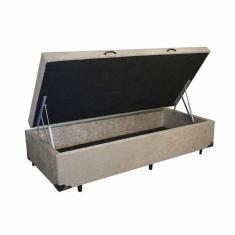 Cama Box Solteiro com Baú Pistão a gás Suede Bege