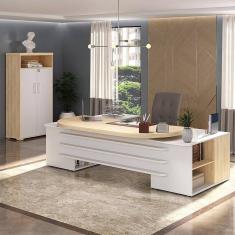 Mesa Escritório Presidente E Armário Alto 2 Portas Corp A06 Carvalho/branco - Mpozenato