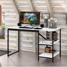 Mesa Industrial para Escritório Slim Bers Preto e Branco - CasaH