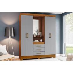 Guarda Roupa 4 Portas e 3 Gavetas c/ Espelho Briz B24 Nature/Cinza - H