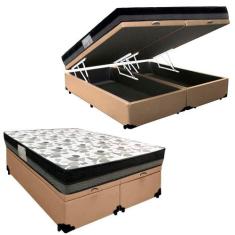 Cama Box Baú Casal Sintético Bipartido + Colchão Ortobom Iso Dupla Fac