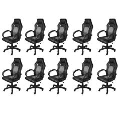 Kit 10 Cadeiras Gamer com Relax e Braço Estofado Raptor 3316 Preto