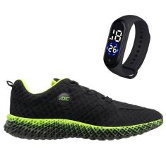 Tênis Academia Leve Flexível Confortável Esportivo + Relógio Led Prova d'água-Masculino
