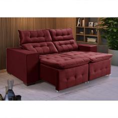 Sofá Retratil Reclinável Pillow Em Veludo 1,90 Vinho Roxo