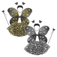 Fantasia Halloween Infantil Com Saia Asa Tiara E Varinha Cor Prata