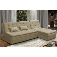 Sofá Cama King 5 Lugares 2,70m Alice Suede Bege Adonai Estofados