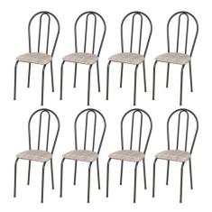 Kit 8 Cadeiras 004 Cromo Preto/Rattan - Artefamol