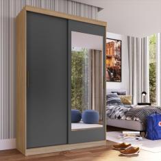 Guarda Roupa Solteiro com Espelho 2 Portas de Correr 2 Gavetas Tuco Avena Grafito