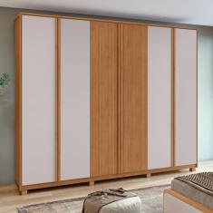 Guarda-roupa Ollie 6 Portas 6 Gavetas 6 Prateleiras com Pés Amêndoa Clean/off White