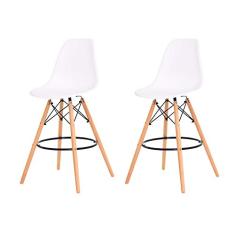 Kit 2 Banquetas Alta Eiffel Eames Branca Base Madeira Cozinha Bar Bistrô Bancada
