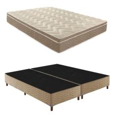 Box Queen Florença 42x158x198cm com Colchão Queen Unique Anatômico D28 25x158x198cm Rustico Bege