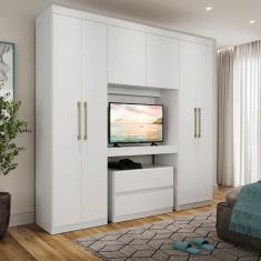 Guarda Roupa Casal 6 Portas 2 Gavetas Branco C/ Painel De Tv