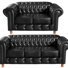 Conjunto De Sofá 3 Lugares E 2 Lugares Chesterfield Luís XV Preto