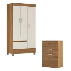 Cômoda Astral e Guarda Roupa Solteiro Wind Amêndola Off White - Demóbi