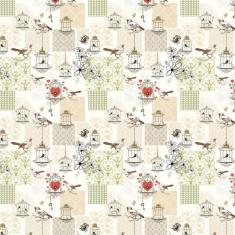 Papel De Parede Pássaros Coração Gaiola Autocolante Lavável