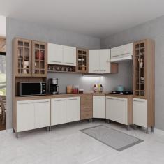 Cozinha Modulada Completa Fidelitá Paris 8 Peças 445cm 18 Portas 3 Gavetas Com Tampo Nogal/salinas