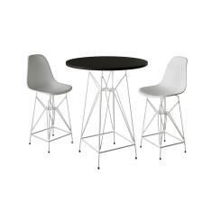 Jogo Mesa Bistrô Eames Preta 60Cm 2 Banquetas Branca Base Ferro Branco - Cor: Preto