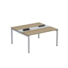 Mesa Plataforma Dupla Com Pé De Aço Para Coworking 150x140-2p Pdc15-14-2p Noce Naturalle-cinza