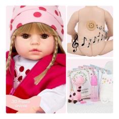 Boneca Bebe Reborn Loira Enxoval Girafa 30 Frases + Pelúcia - Cegonha 