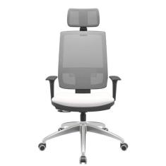 Cadeira Office Brizza Tela Cinza Com Encosto Assento Vinil Branco Rela