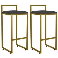 Kit 02 Banquetas Altas Para Cozinha Sala De Jantar Hanna L02 Dourado L