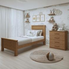 Quarto Infantil com Cama Solteiro Athenas e Cômoda 4 Gavetas Baião - M