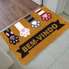 Tapete Capacho Personalizado Bem-Vindo Patas De Gato 60X40