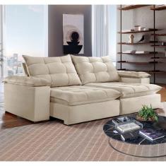 Sofá 4 Lugares Retrátil e Reclinável 250cm Espanha Celflex Bege Claro