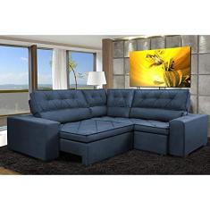 Sofa de Canto Retrátil e Reclinável com Molas Cama Inbox Austin 2,50m x 2,50m Suede Velusoft Azul