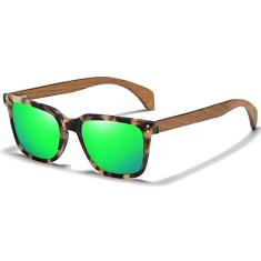 Óculos de Sol Masculino Artesanal de Madeira EZREAL Clássica Moda Quadrada com Proteção uv400 Polarizados (C5)