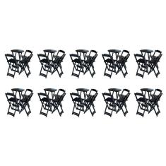 Kit 10 Jogos De Mesa Bistrô De Madeira Dobrável Com 3 Banquetas - Preto