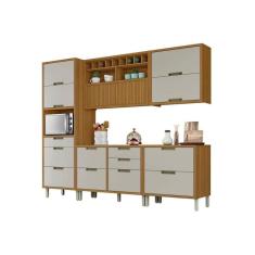 Cozinha Modulada Nesher Camponesa Completa Nesher Imperatriz 5 Peças (2 Balcões + 2 Aéreos+ Paneleiro) Freijo/Off White