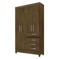 Guarda Roupa Sobral Solteiro 4 Portas Castanho Wood Moval