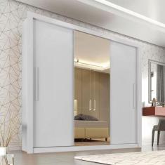 Guarda Roupa Casal 3 Portas e 4 Gavetas com Espelho Central Panamá - Sallêto  - Branco