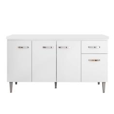 Balcão Gabinete Para Pia Com Tampo 150cm 4 Portas E 1 Gaveta Gabriela Branco - Ajl Móveis