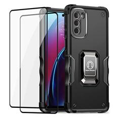 Lokyoo Capa para Moto G Stylus 2022 4G, com [2 peças] protetor de tela de vidro temperado, suporte magnético de anel de metal com suporte magnético para carro, capa protetora para celular para Moto G