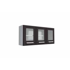 Armário Aéreo P/ Cozinha Gourmet 7009 3 Portas C/ Vidro 120cm Branco/preto - Bertolini