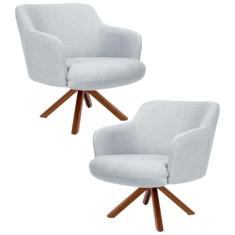 Kit 2 Poltronas Decorativas Giratórias Base Giromad Madeira Jade C-315 Linho Cinza - Domi