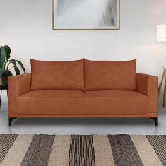 Sofá Living 2 Lugares Com Pés De Ferro Almofadas Soltas 180cm Neso Bouclê Terracota