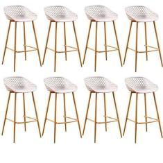 Conjunto com 8 Banquetas Alta com Encosto e Apoio para Pés Clarice Nude