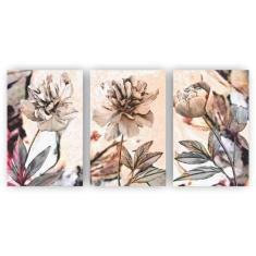 Kit Quadros Decorativos 3Peças 60X40 Floral Flores Aquarela