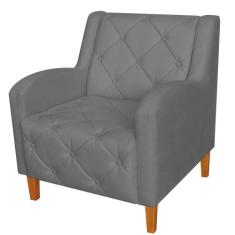 Poltrona Decorativa Munique Pés Trapézio Suede Cinza - DS Estofados - 