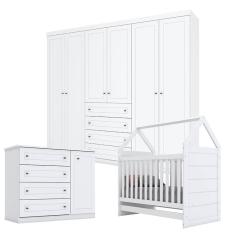 Quarto de Bebê Mississipi 6 Portas com Berço Montessoriano Branco hp - Henn