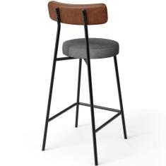 Banqueta Baixa Cozinha Sala De Jantar Bancada Milão L02 Couríssimo Marrom Cinza Escuro