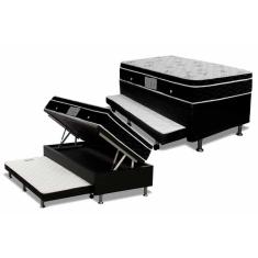 Cama Box Baú C/auxiliar Solteiro: Colchão Molas Ortobom Nanolastic Physical + Base Crc Courano Black(88x188)