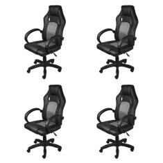 Kit 4 Cadeiras Gamer com Relax e Braço Estofado Raptor 3316 Preto