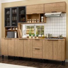 Cozinha Modulada Toscana 5 Peças Mdf com Aéreo 1200 Porta de Vidro e P