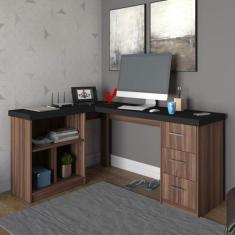 Escrivaninha Mesa Escritório e Home Office em L 3 Nichos e 3 Gavetas 1